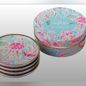 Lilly Pulitzer Ceramic Coaster Set Of 4 Jellies Be Jammin Pattern Blue/ Pink